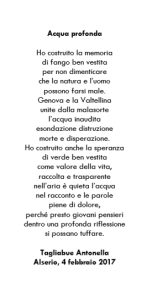 Antonella Tagliabue - poesia dedicata a Gloria Veronica Lavagnini - Serie Alluvione - Alserio 2017 (1)